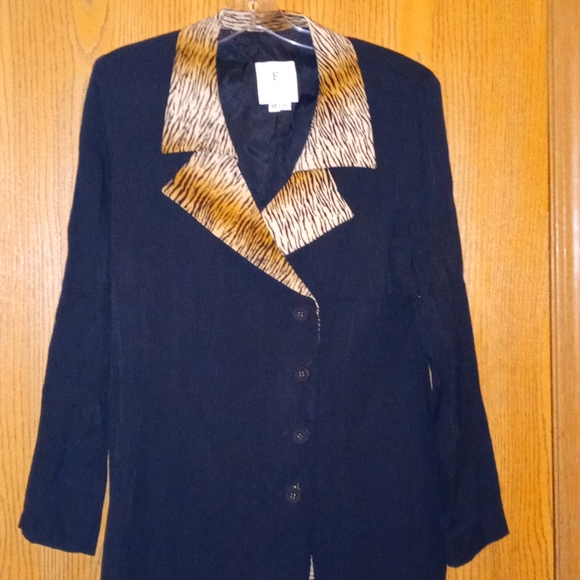 "FATTANEH BAHARI" Vintage Tiger print/black button-up blazer jacket Size: 12 - Picture 2 of 8